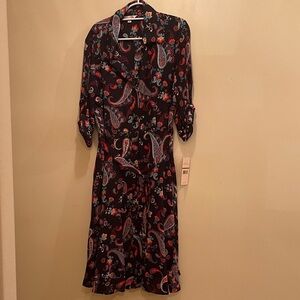 Nanette Lepore Black Paisley Long Sleeve Dress